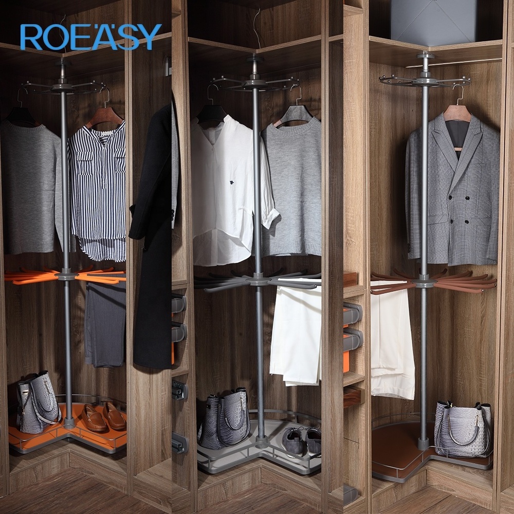 Roeasy Clothes Rack Wardrobe Accessories Three Layers Rotating Clothes Basket Pants Hanging Rack In Closet Corner