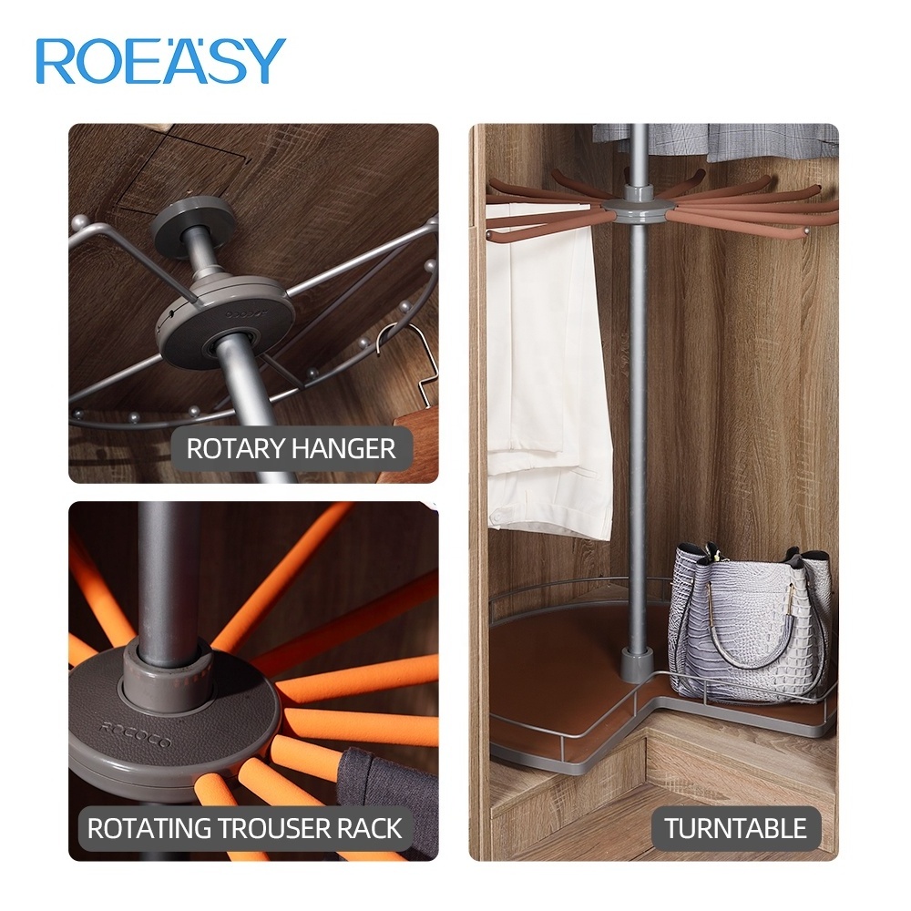 Roeasy Clothes Rack Wardrobe Accessories Three Layers Rotating Clothes Basket Pants Hanging Rack In Closet Corner