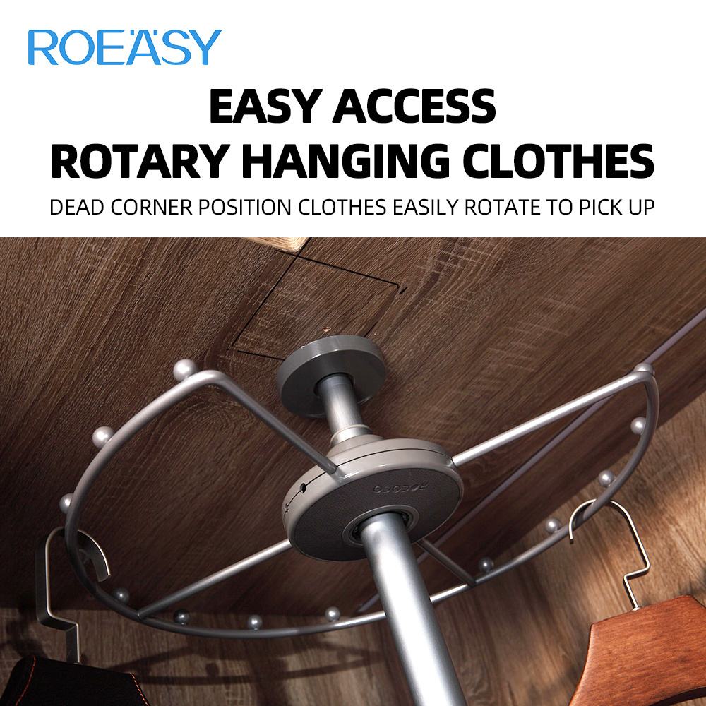 Roeasy R1002G Closet Organizer Multifunctional 3-layer Of Rotating Storage Basket Clothes Hanger Rack