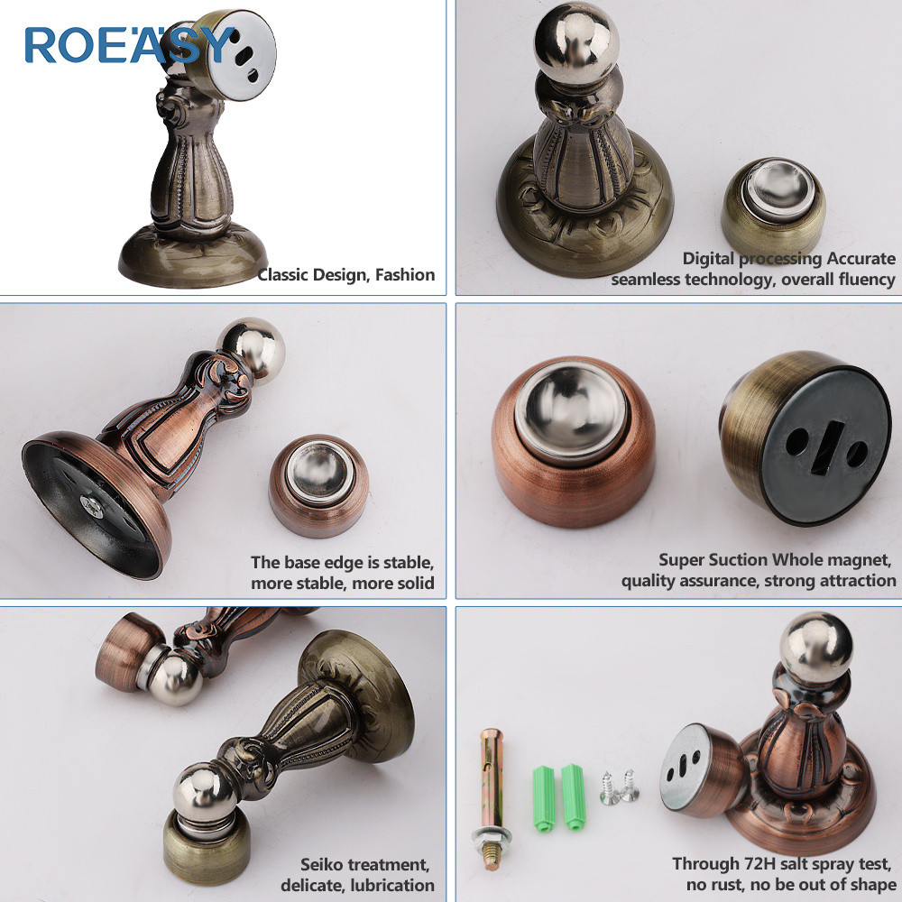 Roeasy Stainless Steel Metal Wooden Outdoor Permanent Angled Magnetic Doorstop Door Stopper