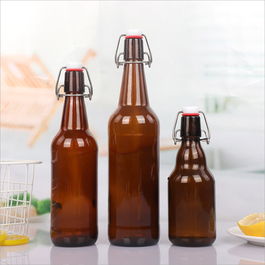 Wholesale Glass Airtight Rubber Seal Amber Empty 500ml 330ml Swing Top Beer Glass Bottle With Easy Wire Swing Cap