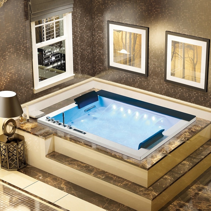 two person drop-in bath tub therapy whirlpool tubs w digital control & big waterfall,  acrylic hydro massage bathtub