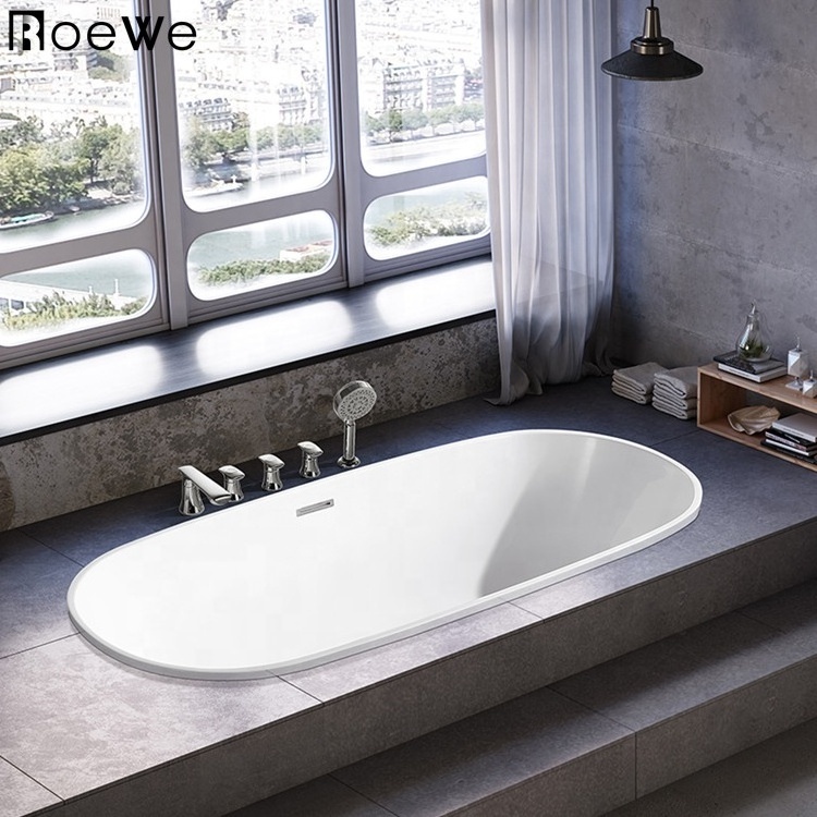 White Acrylic Freestanding Soaking Bathtub Modern Design Indoor Stand Alone Hot Tub for Home or Hotel Bathroom