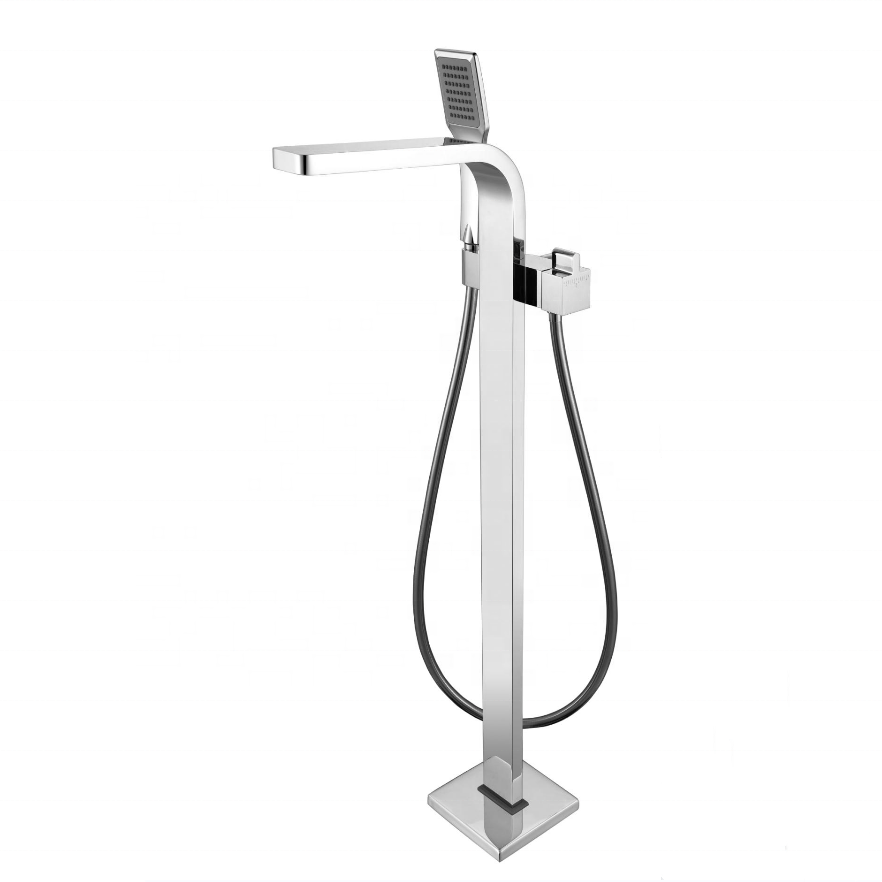 CUPC approved bathroom shower mixer floor standing tap matching stand bath tub, brass floor mounted  freestanding bathtub faucet