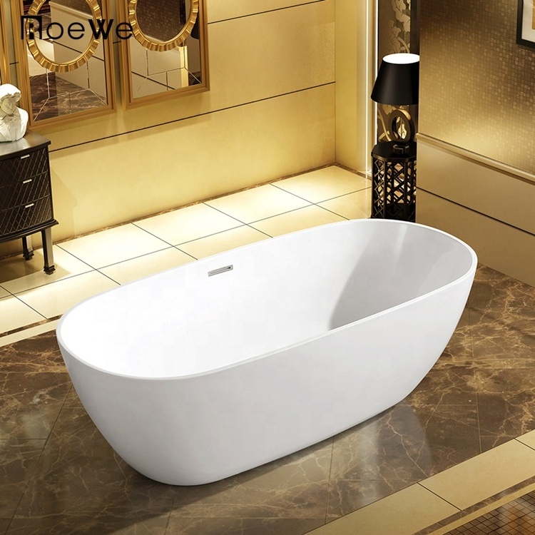 White Acrylic Freestanding Soaking Bathtub Modern Design Indoor Stand Alone Hot Tub for Home or Hotel Bathroom