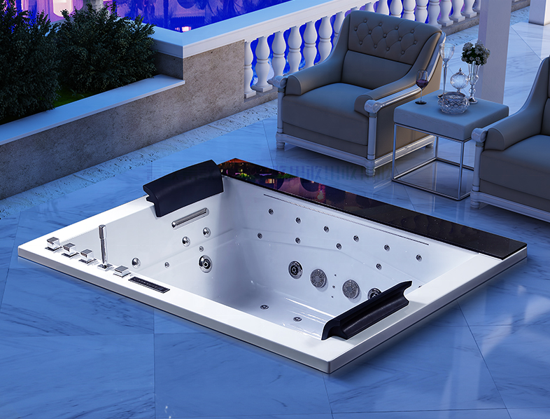 two person drop-in bath tub therapy whirlpool tubs w digital control & big waterfall,  acrylic hydro massage bathtub