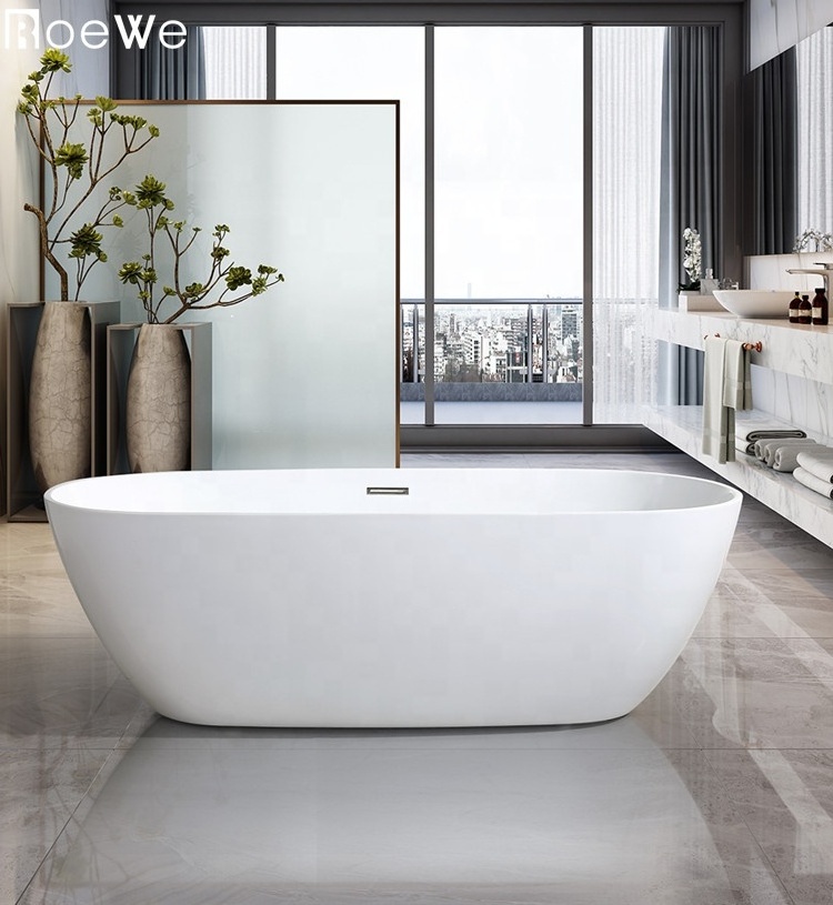 White Acrylic Freestanding Soaking Bathtub Modern Design Indoor Stand Alone Hot Tub for Home or Hotel Bathroom