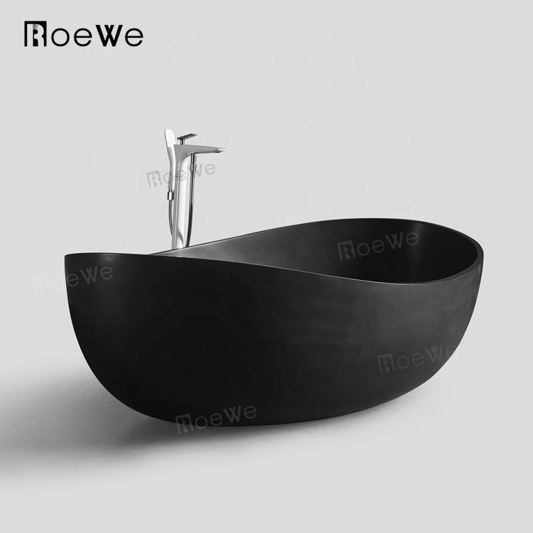 black artificial marble bathroom tub two person large size freestanding solid surface composite stone resin bathtub