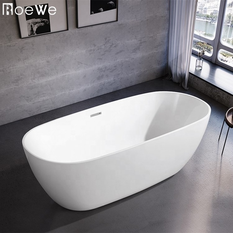 White Acrylic Freestanding Soaking Bathtub Modern Design Indoor Stand Alone Hot Tub for Home or Hotel Bathroom