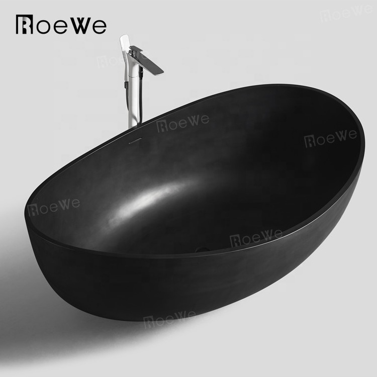 black artificial marble bathroom tub two person large size freestanding solid surface composite stone resin bathtub