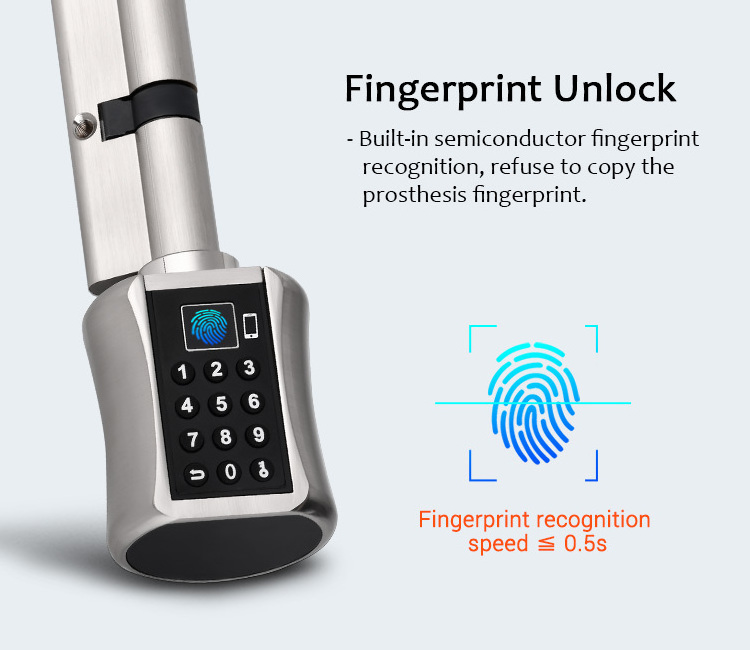 Tuya Smart Lock Electronic Cylinder Outdoor Waterproof Biometric Fingerprint Scanner Keyless Door Locks With tuya app