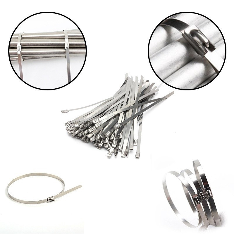 Stainless Steel Metal Cable Ties Zip Exhaust Wrap Coated Metal Zip-Exhaust self-Locking Cable Ties