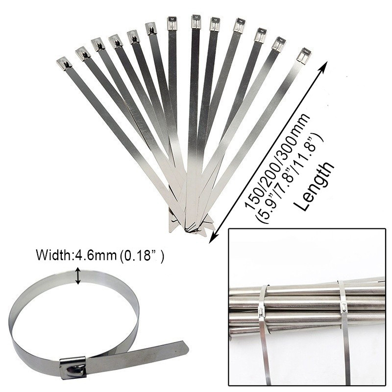 Stainless Steel Metal Cable Ties Zip Exhaust Wrap Coated Metal Zip-Exhaust self-Locking Cable Ties