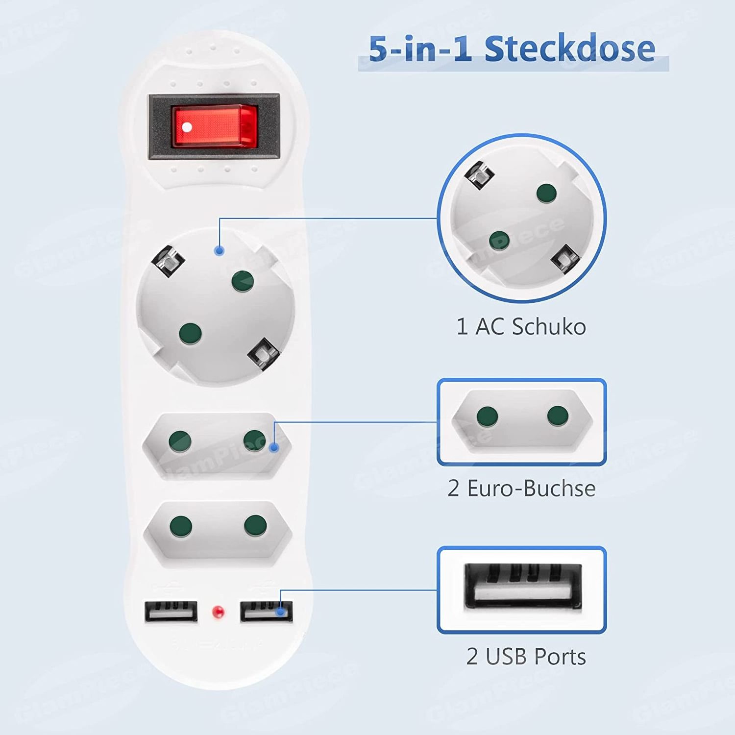 Electrical Socket with USB Power Strip with Switch USB Socket Adapter 5 in 1 Socket with Switch for Office Living Room