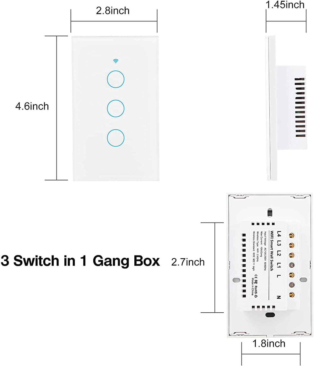 Tuya 3 Gang 3 Way Wifi Switch/Smart Wireless Wifi Light Switch Australia/Smart Touch Wall Switch