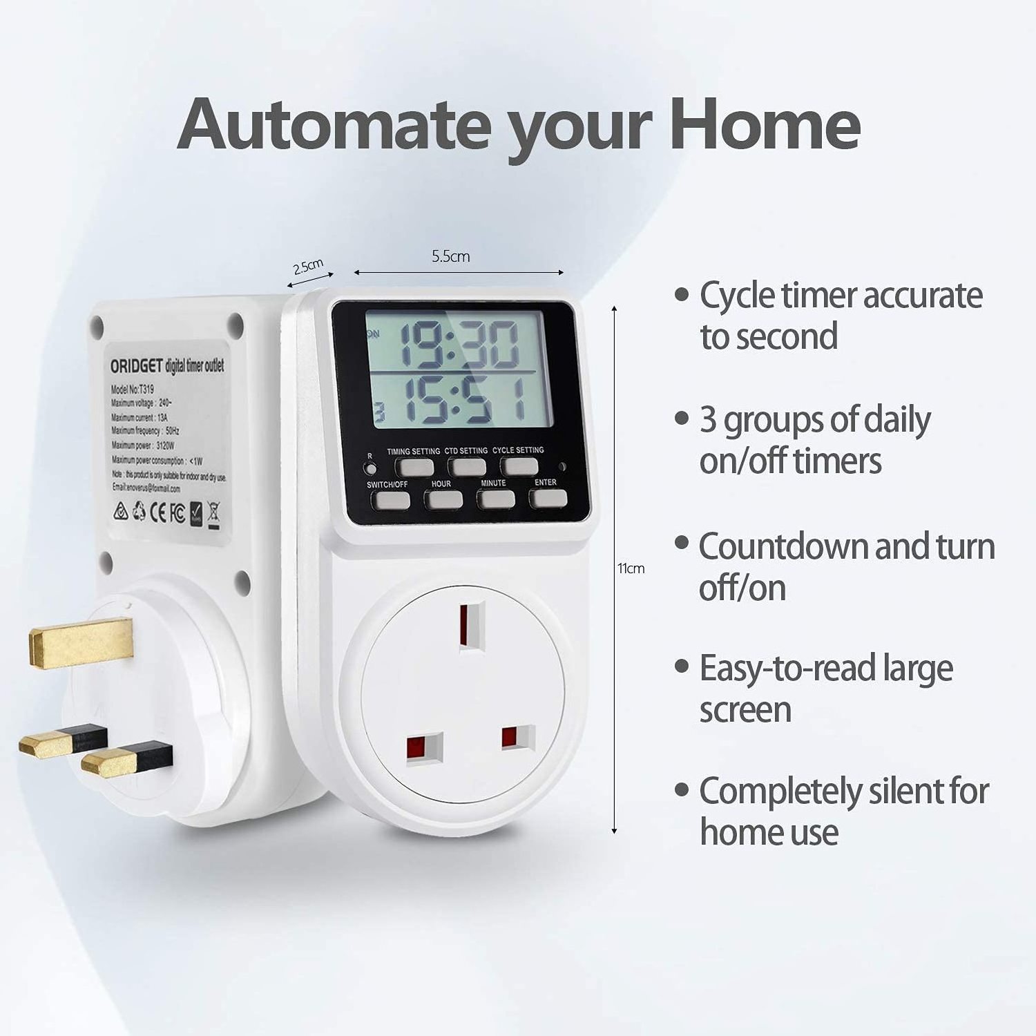 Digital Infinite Repeat Cycle Plug Timer Switch with Countdown and 24 Hour Programmable Timer for Electrical Outlets