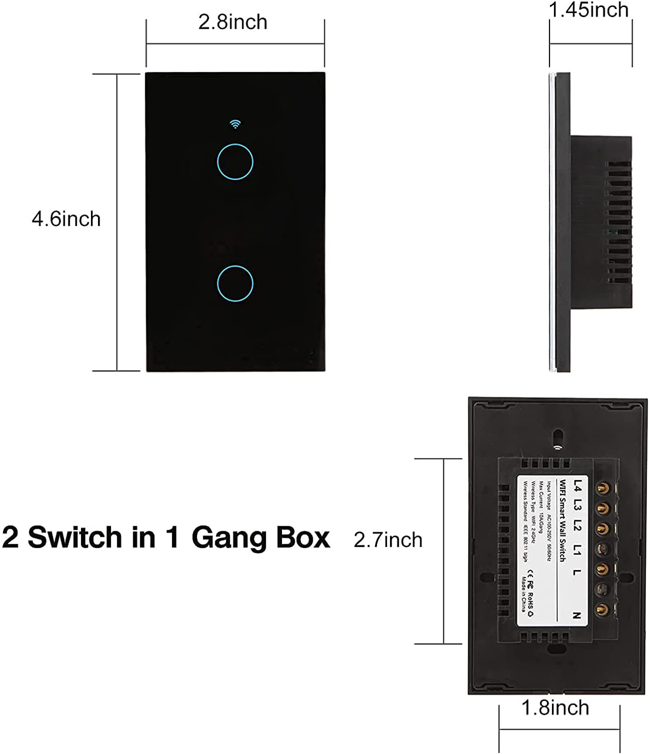 Tuya 2 Gang 2 Way Smart Wireless Wifi Light Switch/Smart Touch Wall Switch