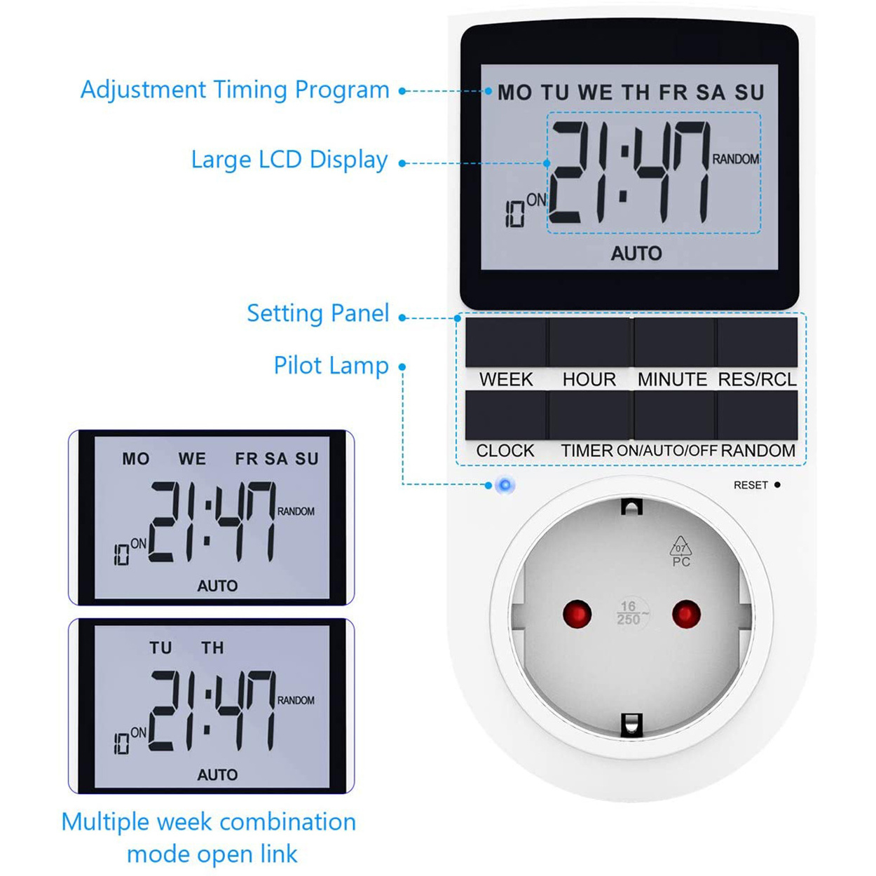 EU/UK/US/AU Digital Light Timer Plug Outlet Timer Socket LCD Display Energy Saving Timer Socket