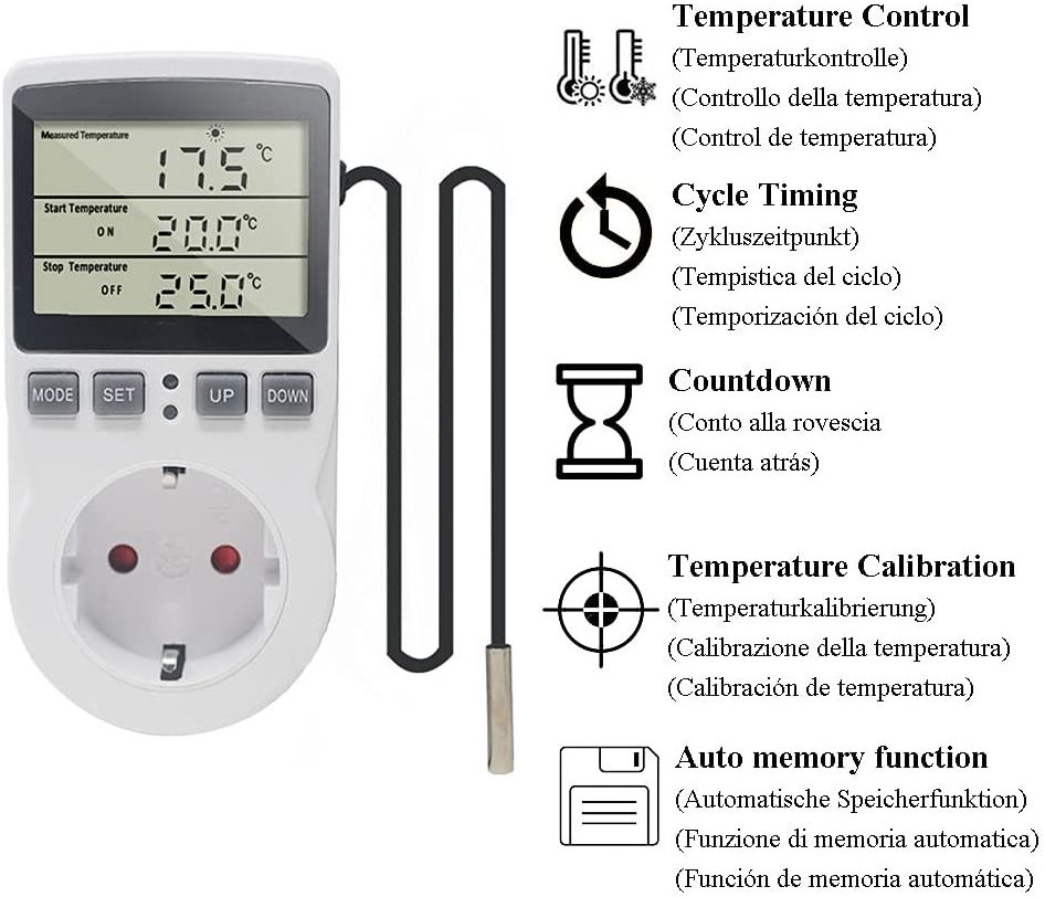 KT3100 Thermostat Digital Temperature Controller Socket Outlet Timer Switch Sensor Heating Cooling 16A 220V