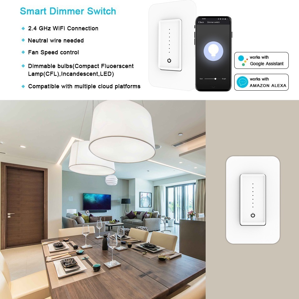 Tuya 3 Way Smart LED Dimmable wifi light switch/Smart Wifi Wall Dimmer Light Switch