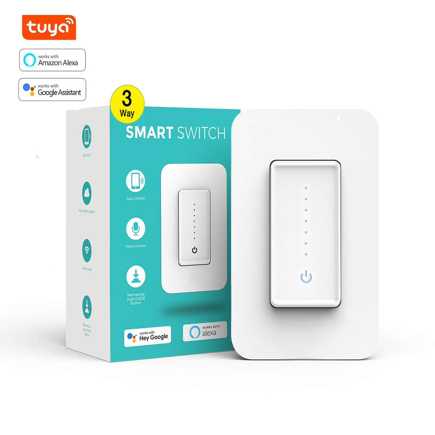 Tuya 3 Way Smart LED Dimmable wifi light switch/Smart Wifi Wall Dimmer Light Switch