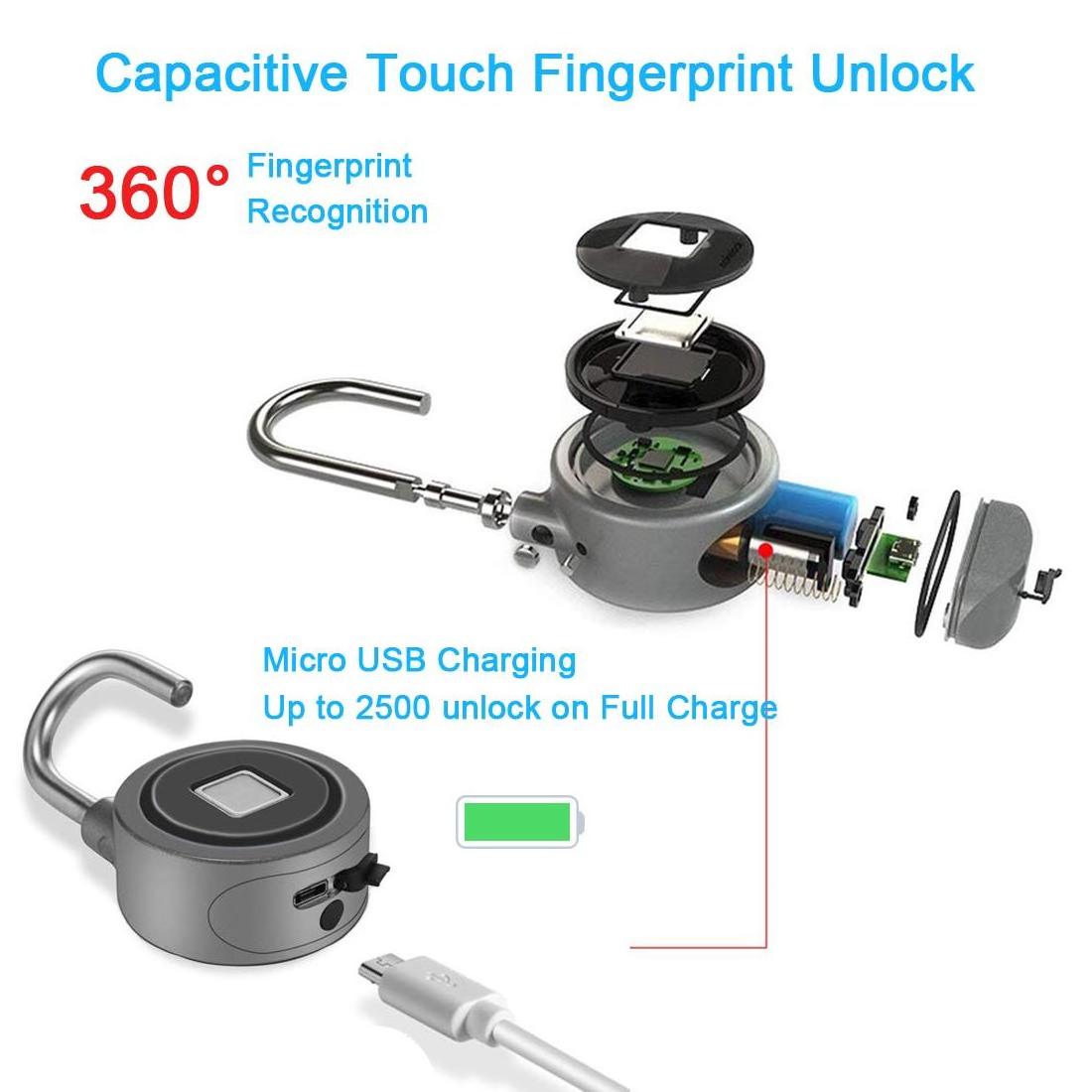 APP BLE Gym Lock USB Rechargeable Thumbprint Lock Small Electronic Fingerprint Padlock