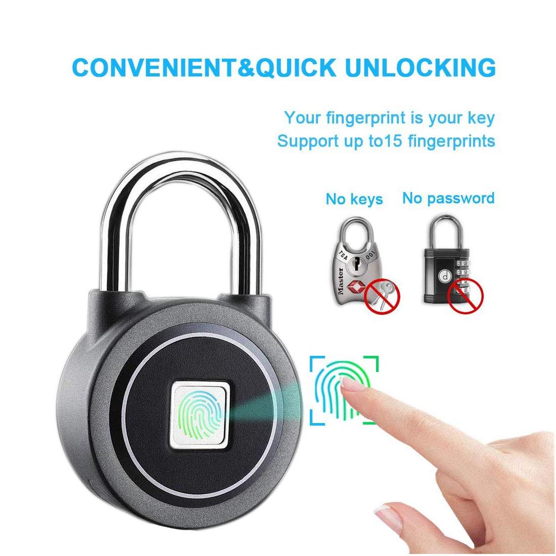 APP BLE Gym Lock USB Rechargeable Thumbprint Lock Small Electronic Fingerprint Padlock