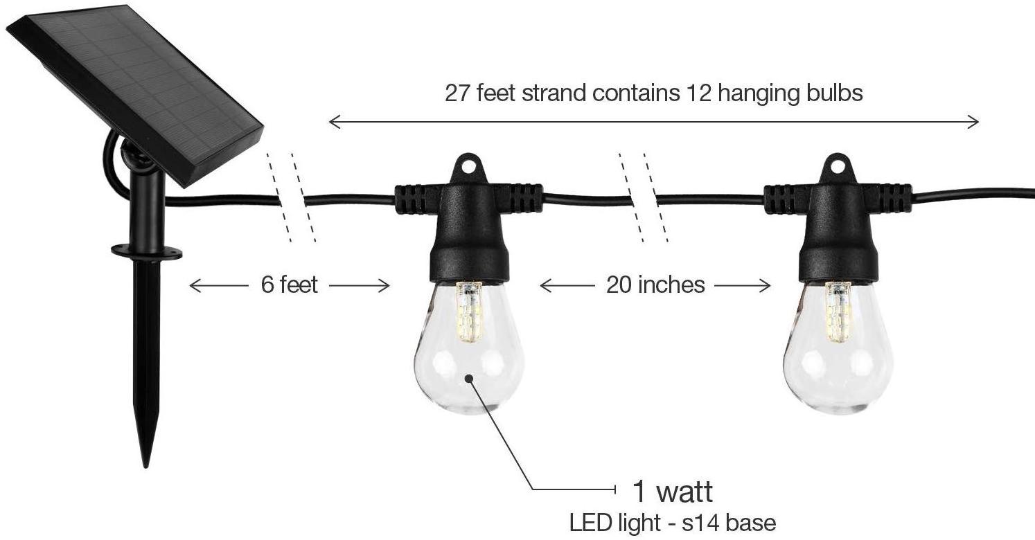 LED Outdoor Solar String Lights/1W Vintage Edison Bulbs - 27 Ft Heavy Duty Patio Lights/Waterproof solar power string light