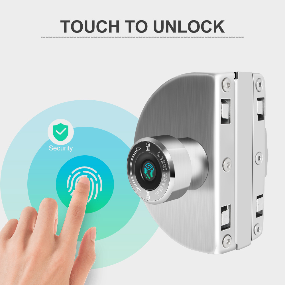 Smart Fingerprint Lock For Frameless Glass Door Security USB Rechargeable Electric Fingerprint Door Lock