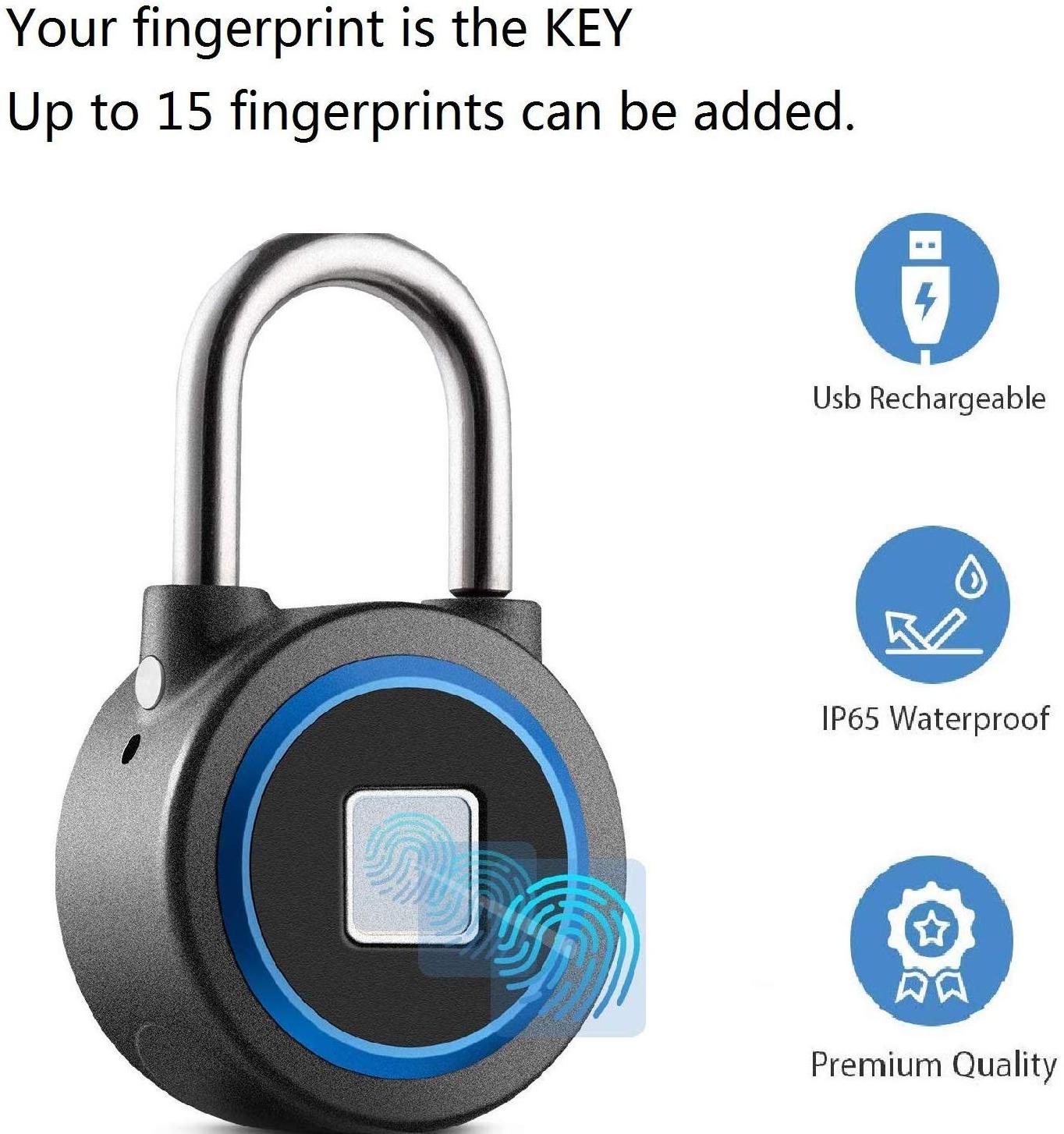 Smart Electronic Keyless Gym Fingerprint Locker Lock Alarm/Smart APP Fingerprint Padlock