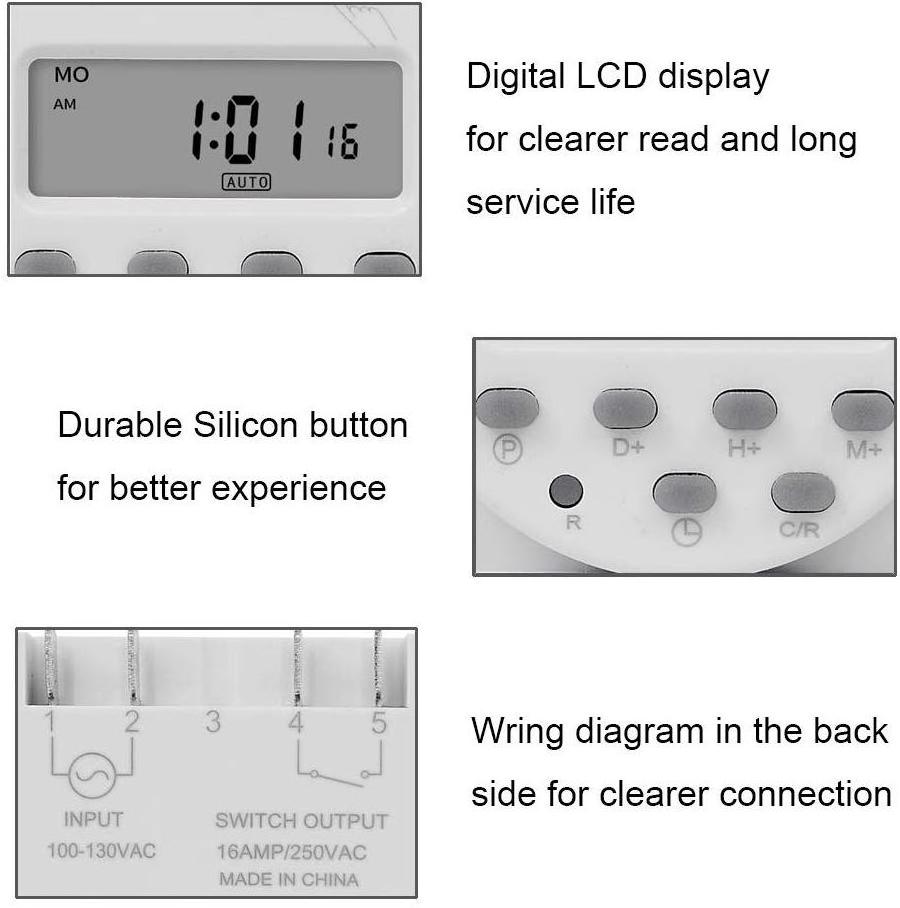 16A 110V/220V LCD Digital Programmable Timer Switch/CN101A Timer Relay Switch