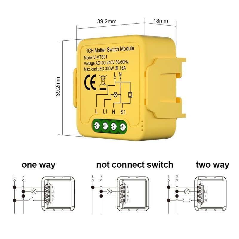 Matter Smart Switch Module DIY Light Relay Switch 16A Matter Smart Home Automation with Remote Control Switch