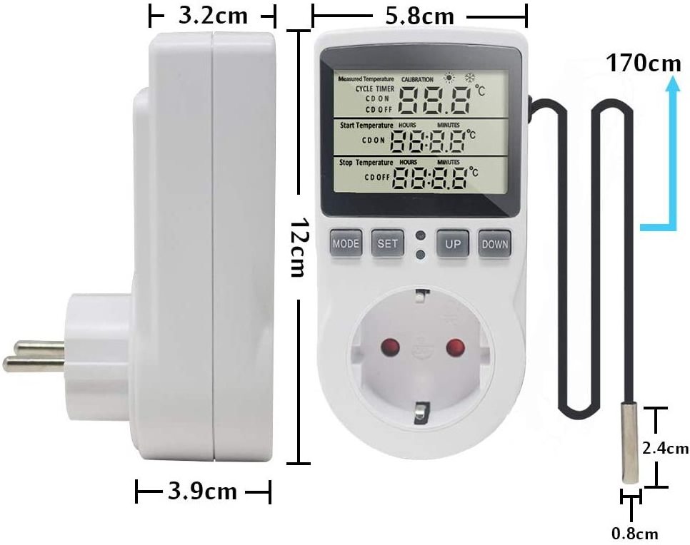 KT3100 Thermostat Digital Temperature Controller Socket Outlet Timer Switch Sensor Heating Cooling 16A 220V