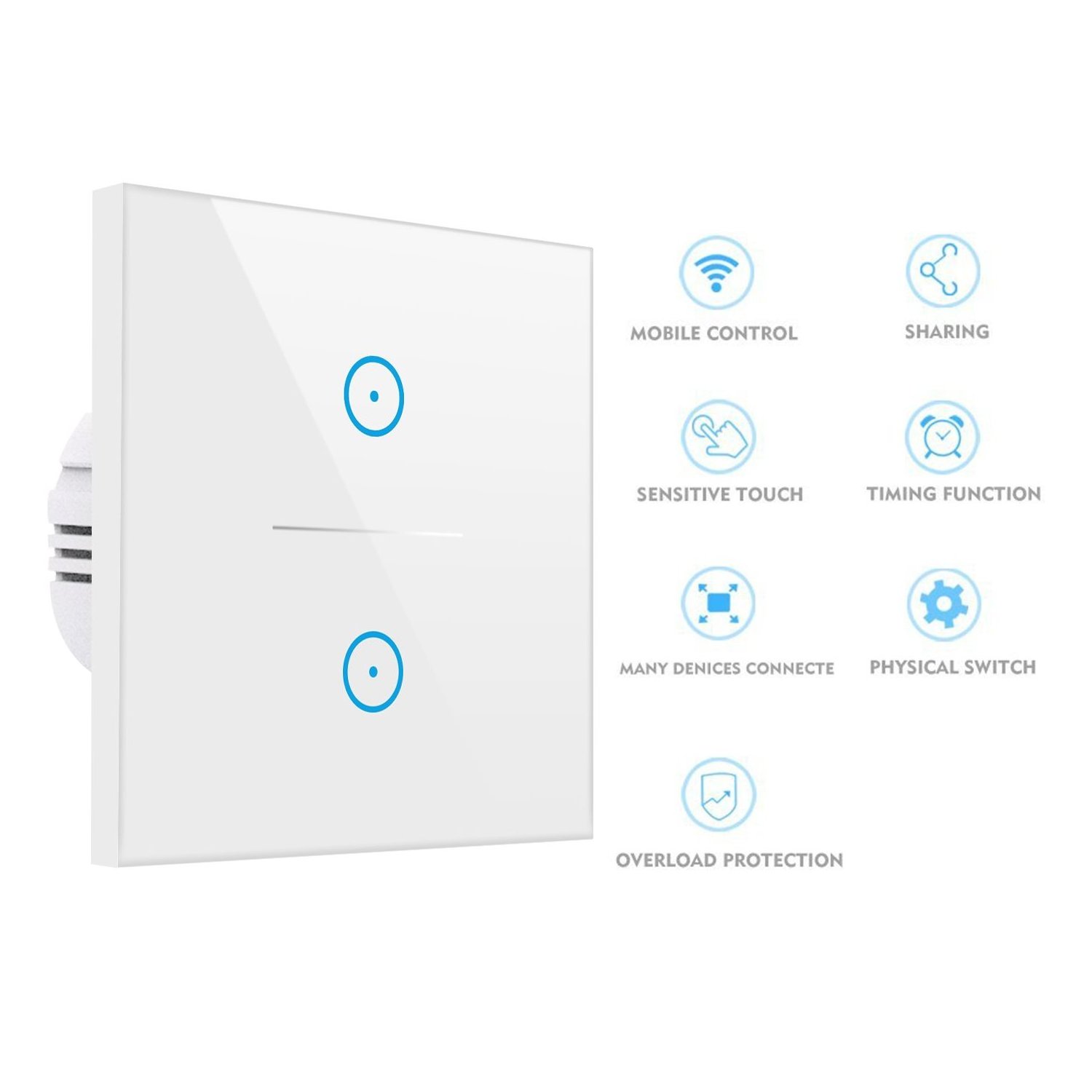 Tuya 2 Gang Smart Wireless Wifi LED Light Switch UK/EU Smart Wifi Wall Switch