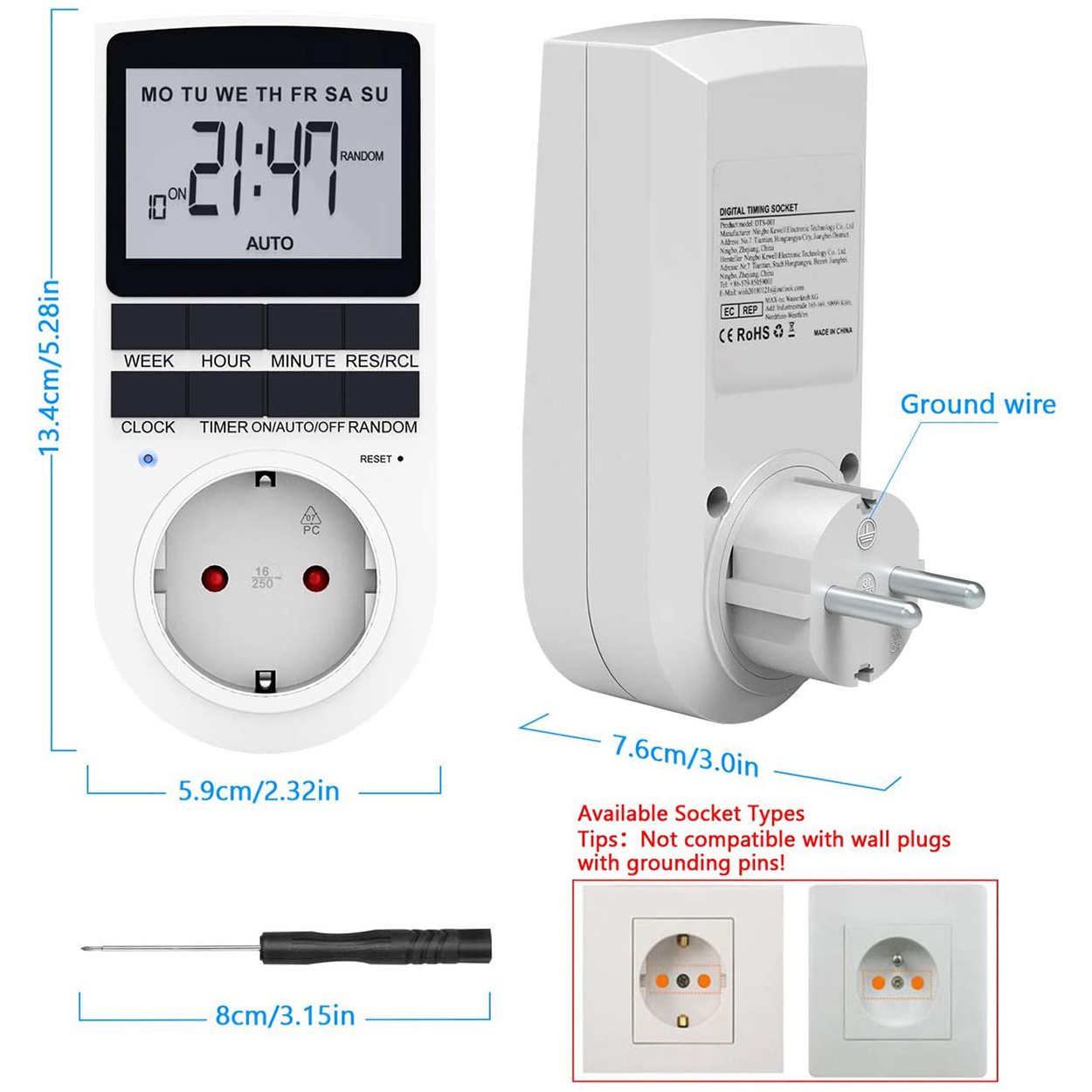 EU/UK/US/AU Digital Light Timer Plug Outlet Timer Socket LCD Display Energy Saving Timer Socket