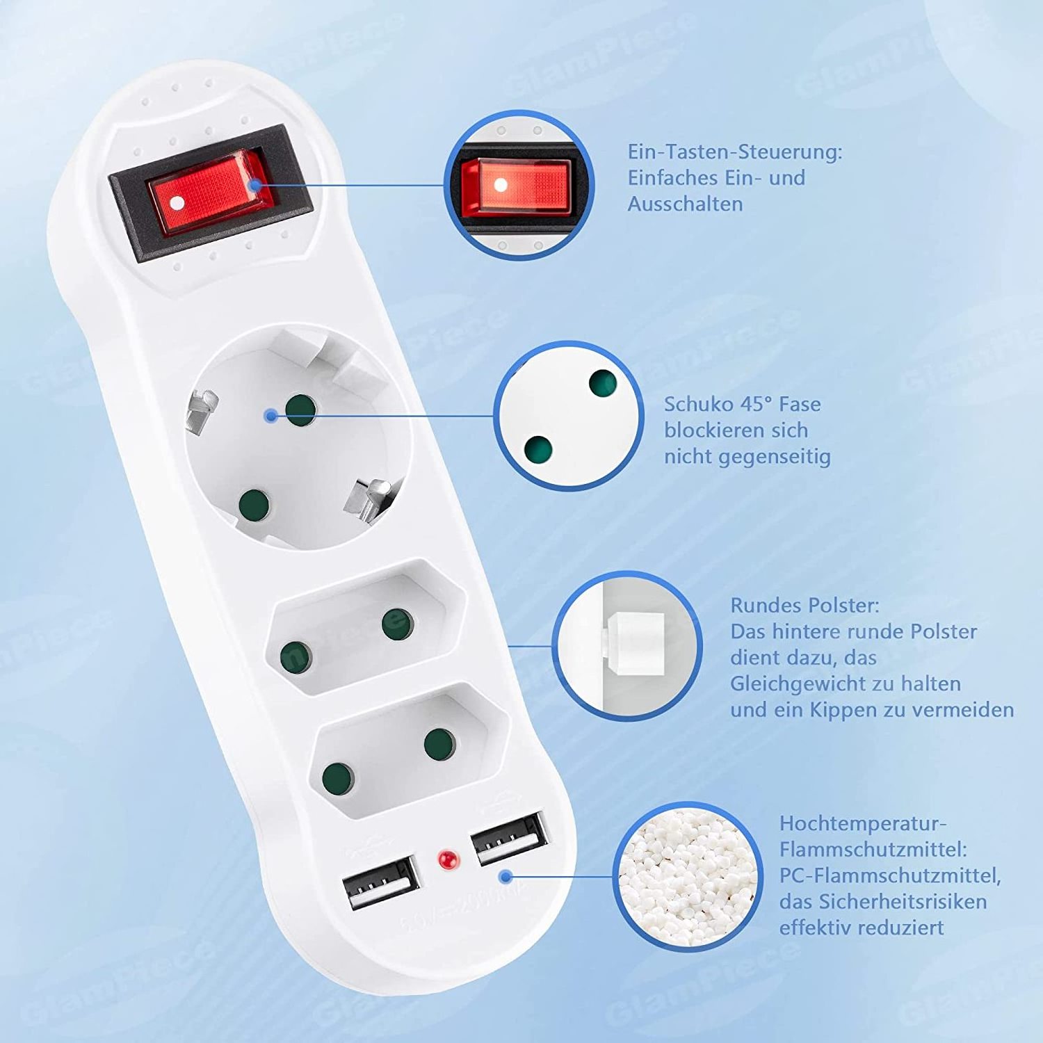 Electrical Socket with USB Power Strip with Switch USB Socket Adapter 5 in 1 Socket with Switch for Office Living Room