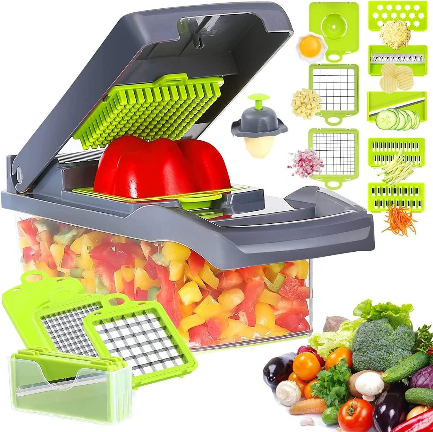 Home Kitchen Tool Gadgets Portable Multiple Functions Garlic Dice Vegetable Chopper with Accessories