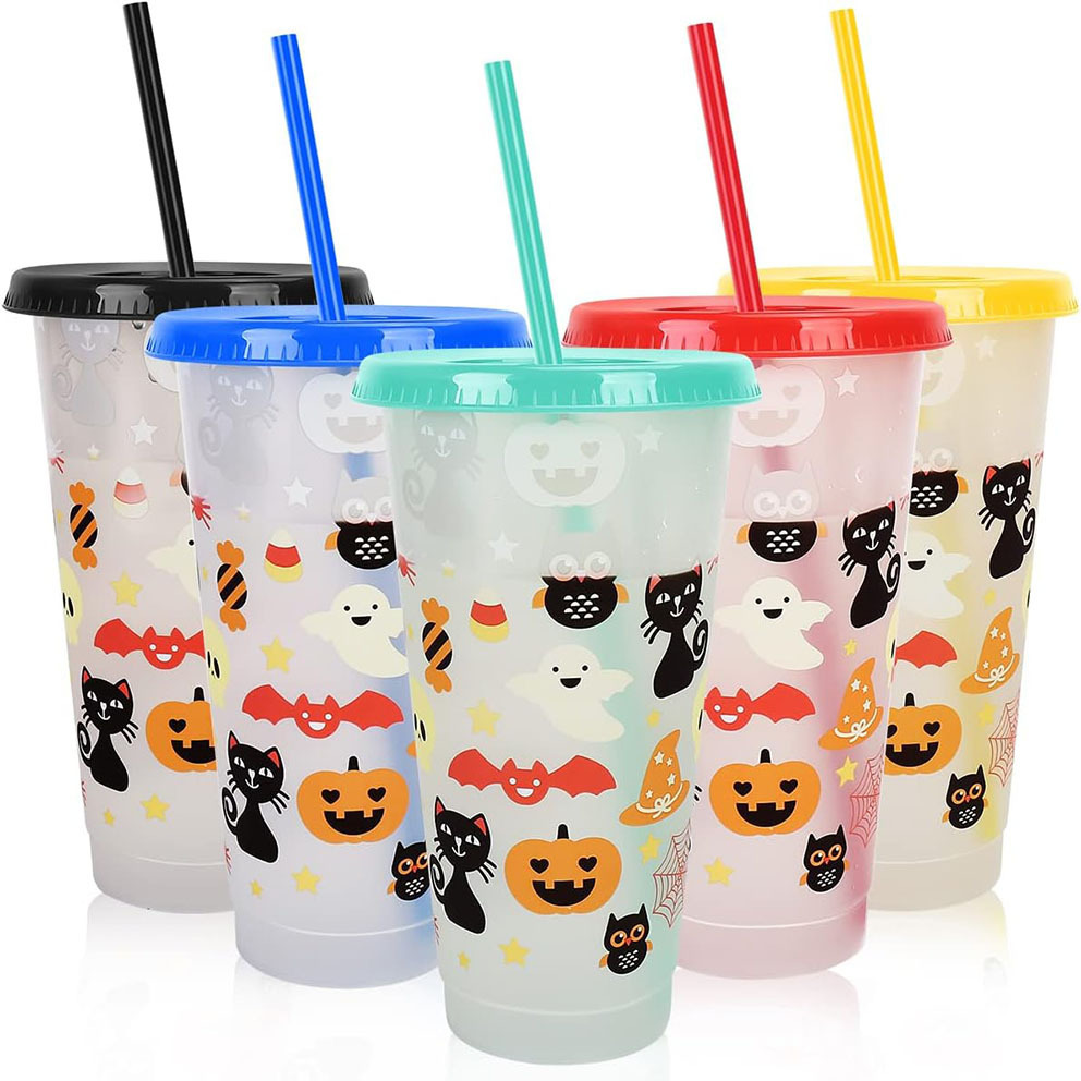 Party Custom Printed Plastic Tumblers with Straw and Lid PP BPA Free  24 oz Colour Changing Cup