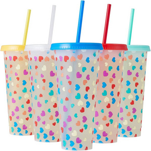 Party Custom Printed Plastic Tumblers with Straw and Lid PP BPA Free  24 oz Colour Changing Cup