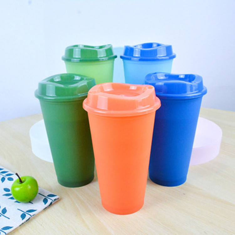 16oz plastic PP coffee mug with lid mood colour changing plastic reusable  cups tumbler custom with logo with cup cover