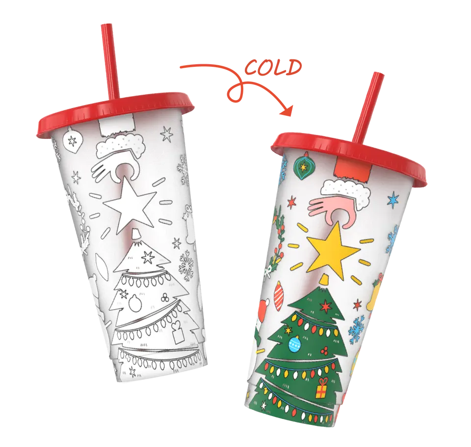 24 oz Christmas hot cold cup change Water Mug Printed Logo Pattern Straw Tumbler Colour Changing Cup