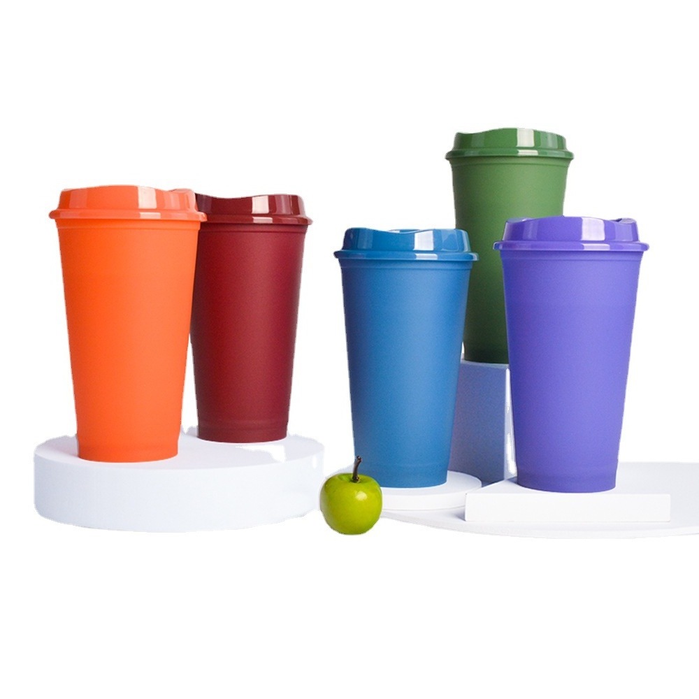 16oz plastic PP coffee mug with lid mood colour changing plastic reusable  cups tumbler custom with logo with cup cover