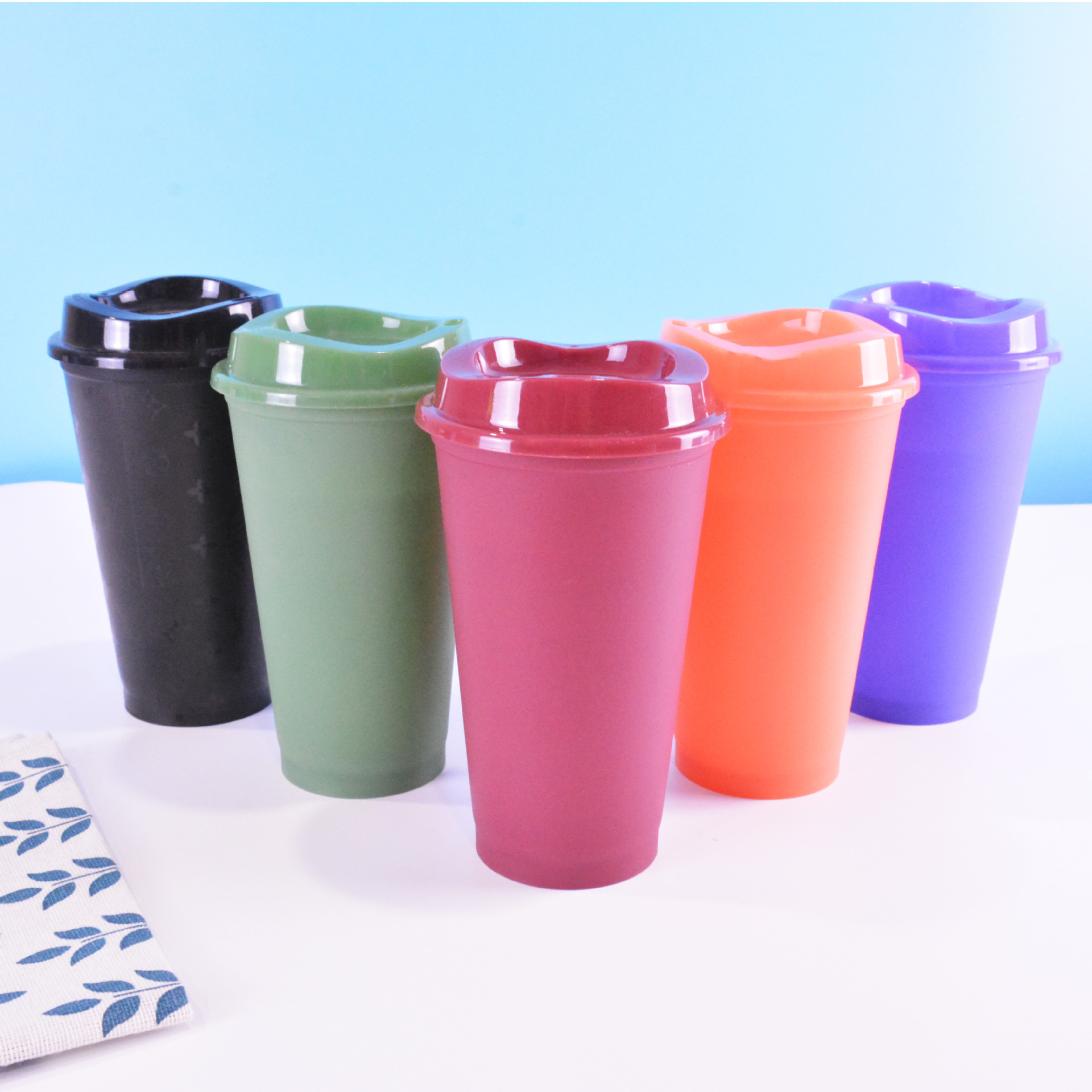 16oz plastic PP coffee mug with lid mood colour changing plastic reusable  cups tumbler custom with logo with cup cover