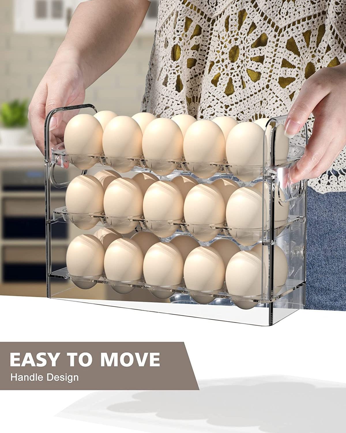 Refrigerator Side Door Save Space PET Organizer Hot Selling Vertically Placed Egg Three Tier 30 Grid Egg Holder