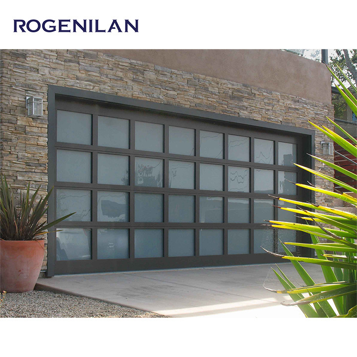 ROGENILAN 9x 8 9x 716x 7 Modern Sectional Overhead Full View Aluminum Tempered Glass Panel Price Plexiglass Garage Door