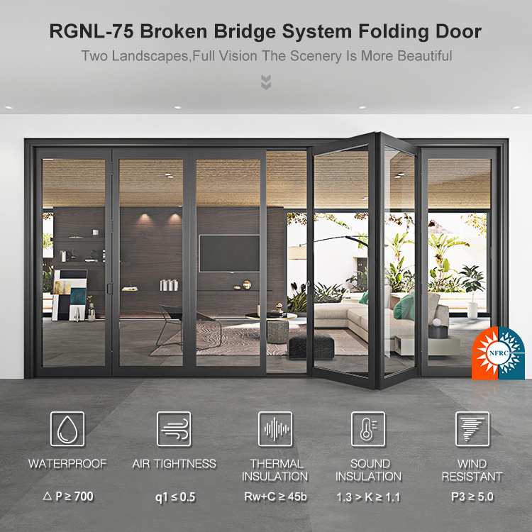 Large Modern Internal Lockable Accordion Sliding Aluminum Bifold Folding Double Glass Patio Doors