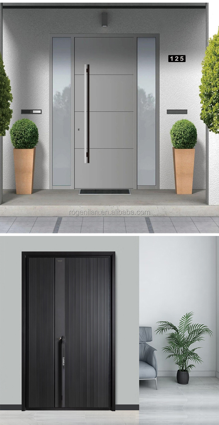 ROGENILAN Modern Exterior Main Gate Door Designs Front Aluminum Iron Entry Doors Entrance Security Aluminium Door For House