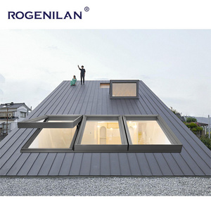 ROGENILAN Hot Sale Waterproof Motorized Aluminium Glass Roof Skylight Top Open Sky Ceiling Skylight Roof Window Skylight