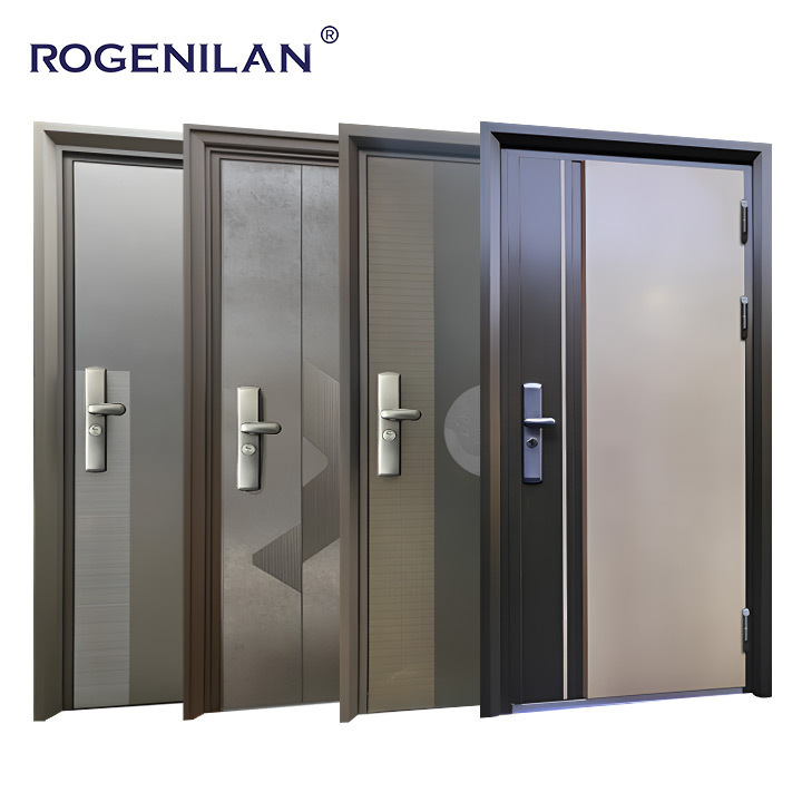 ROGENILAN Cheap Price Wrought Iron modern Stainless Steel Security Doors Double Aluminum Exterior Entrance Doors Front Door