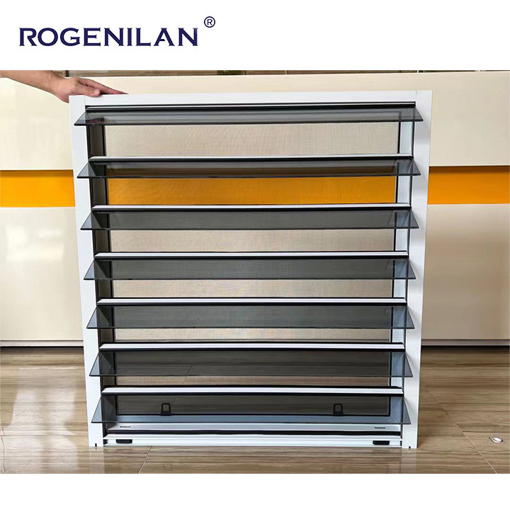 ROGENILAN Custom Ajustable Vertical Glass Louvers Aluminium Frame Glass Fixed Louver Louvre Jalousie Windows With Flyscreen